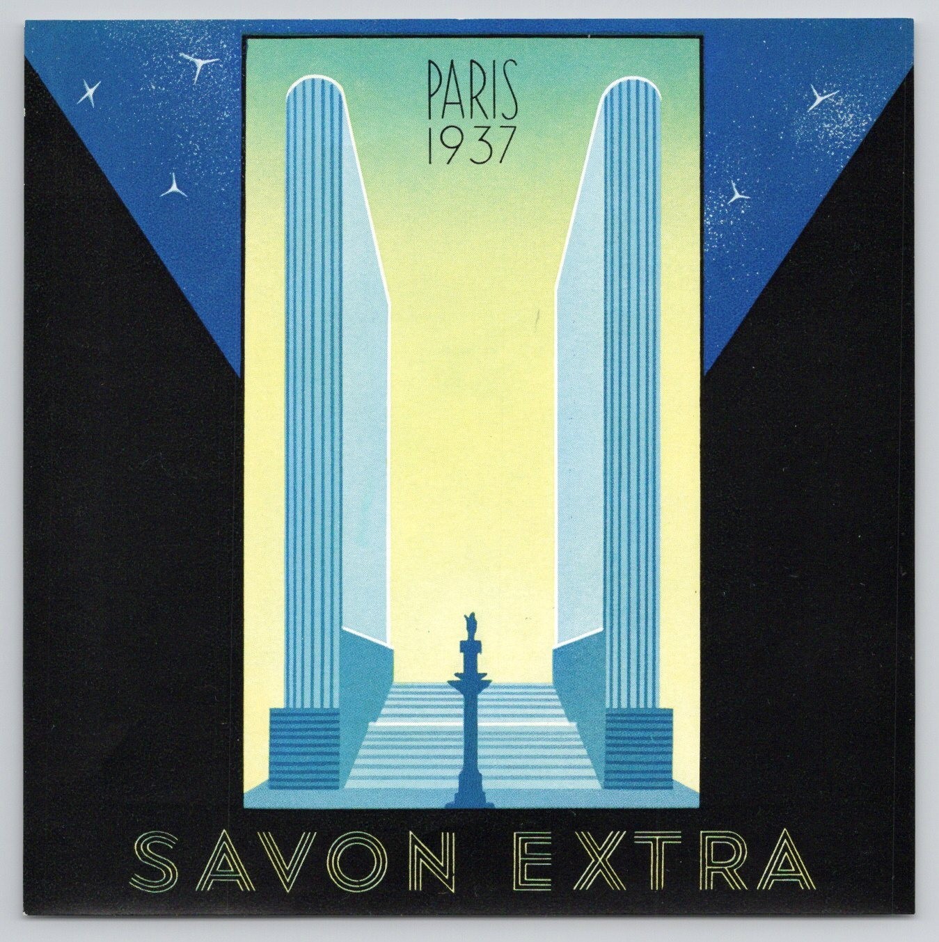 1937 Savon Extra Paris Soap Label Art Deco Graphics 5.25×5.25″