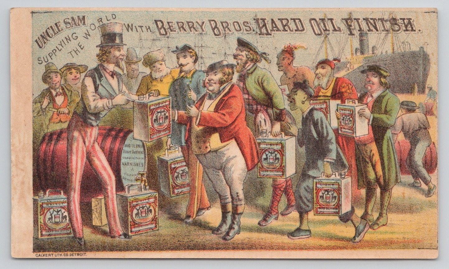 Uncle Sam Berry Bros Hard Oil Finish Varnish Detroit MI Victorian Trade Card