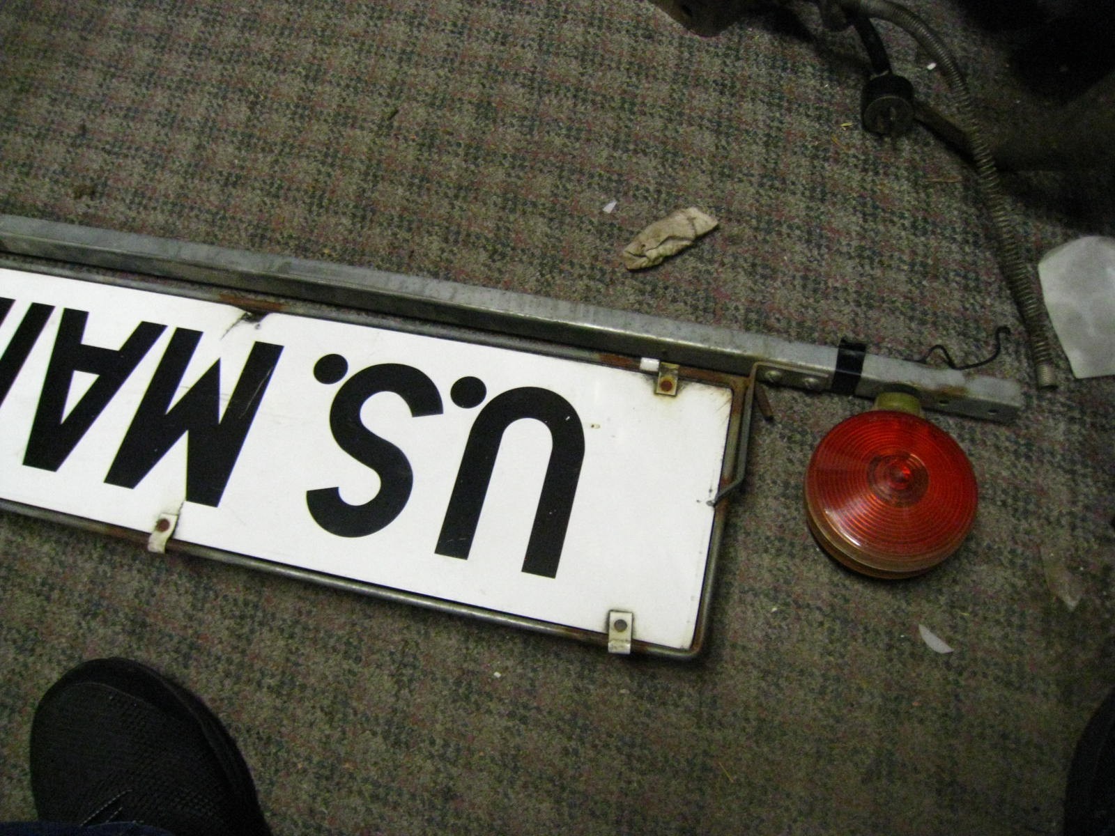 Vtg US MAIL post office postal service CAR TOPPER DELIVERY METAL SIGN W BRACKET