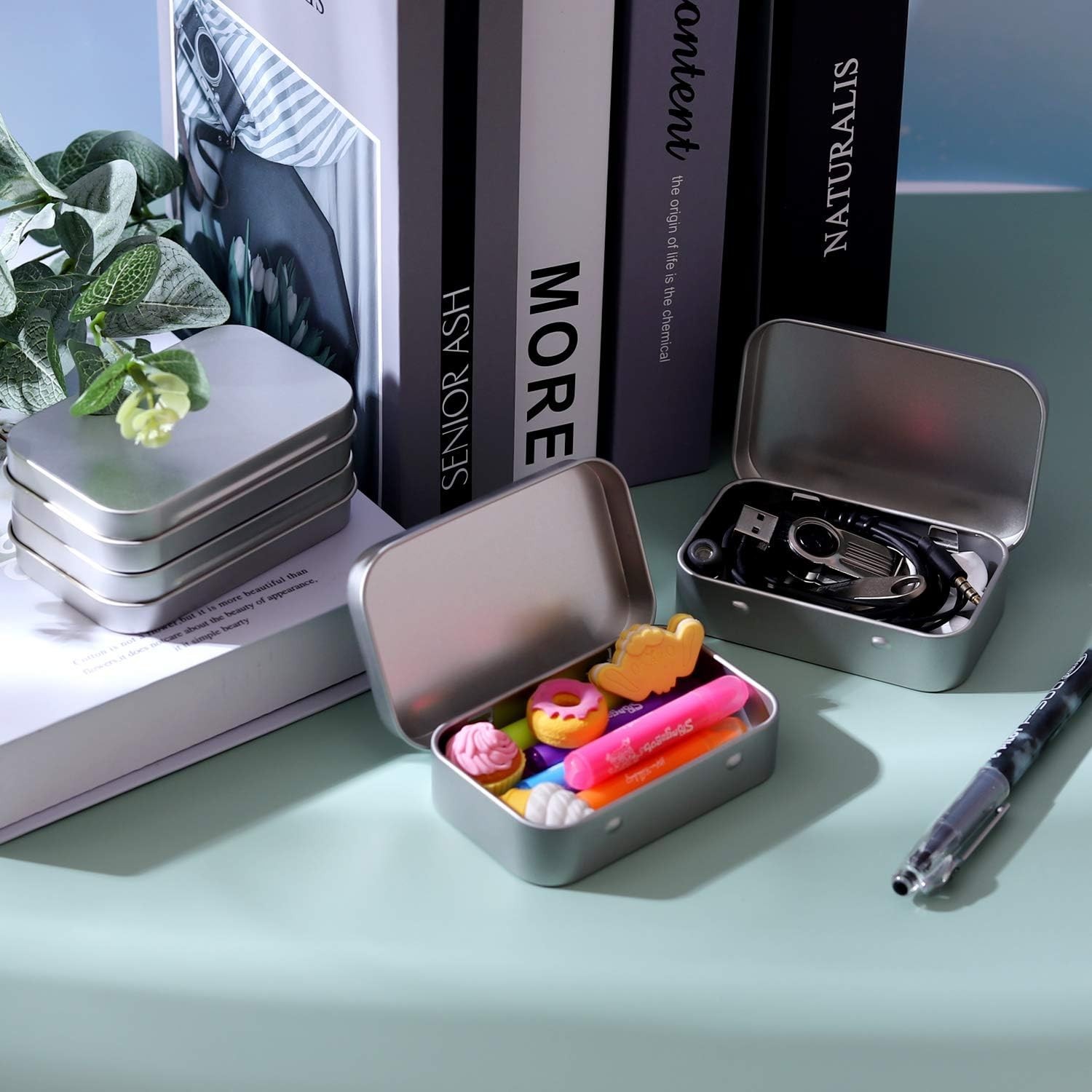 Metal Rectangular Tins Pack of 40 Silver Small Storage Organizer Craft Contai…