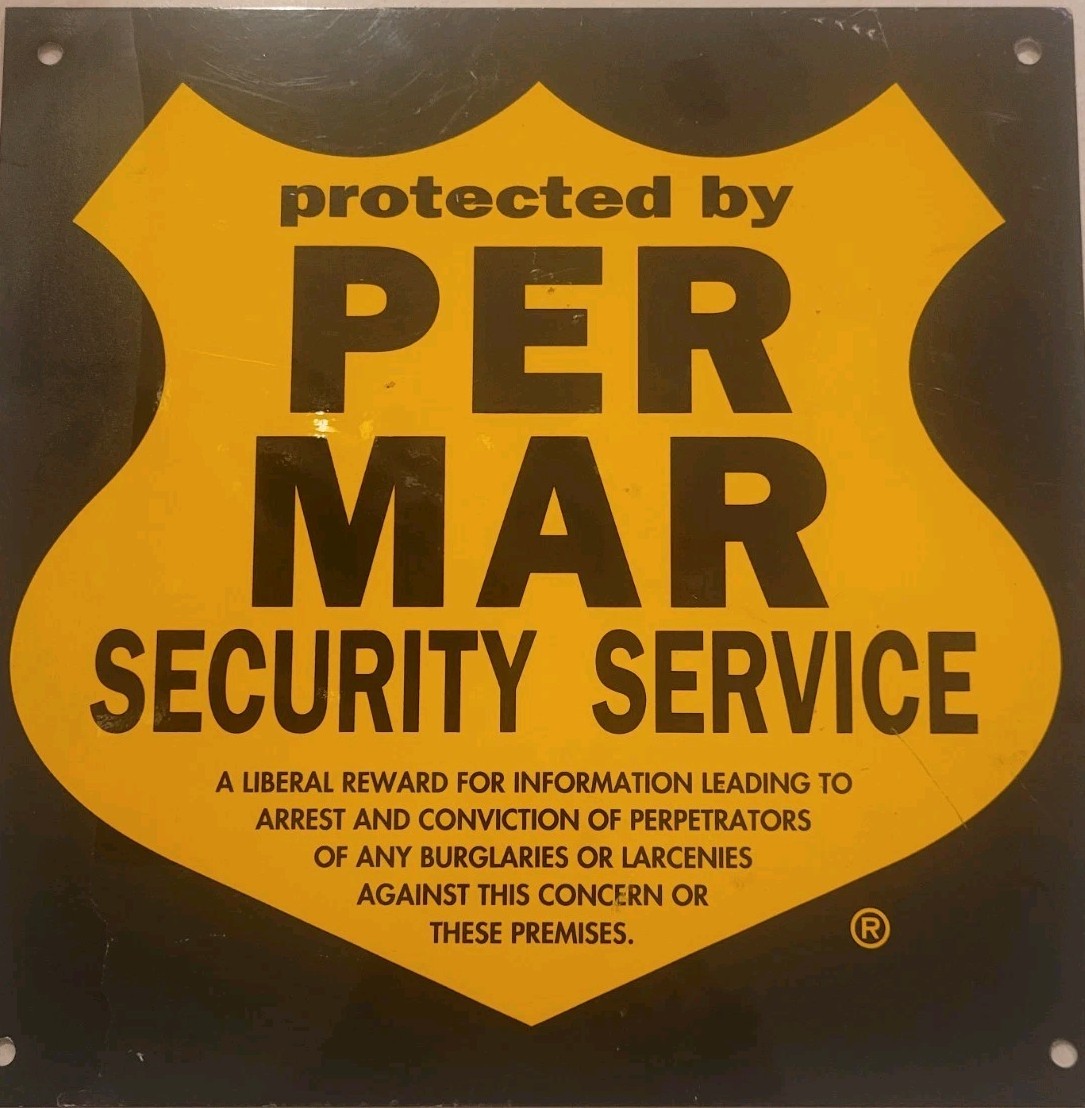 VINTAGE PROTECTED BY PER MAR SECURITY SERVICES METAL SIGN 11.5″ X 11.5″