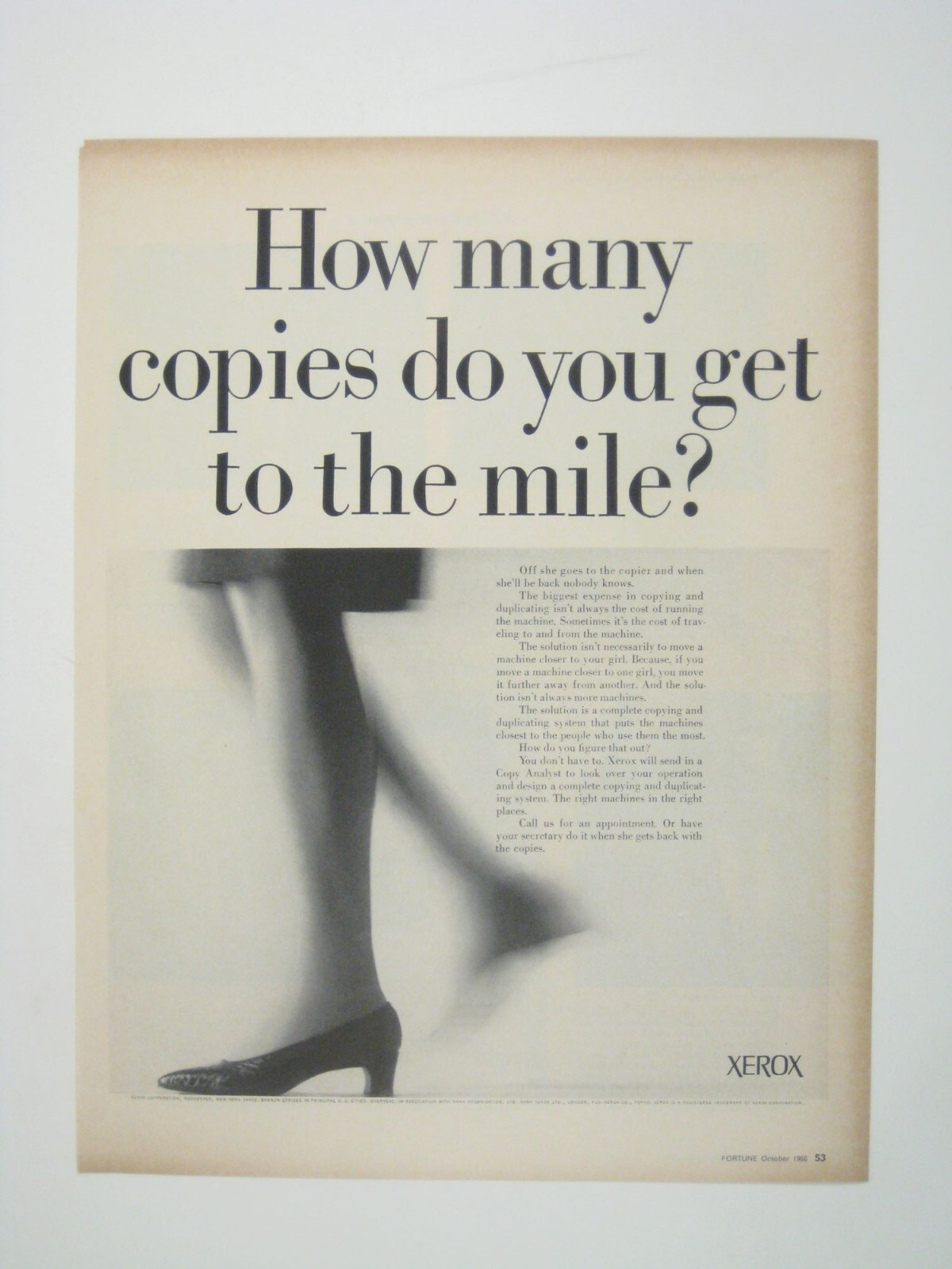 Vintage 1960s Xerox Print AD Women Legs How Many Copies to the Mile Ad Copier