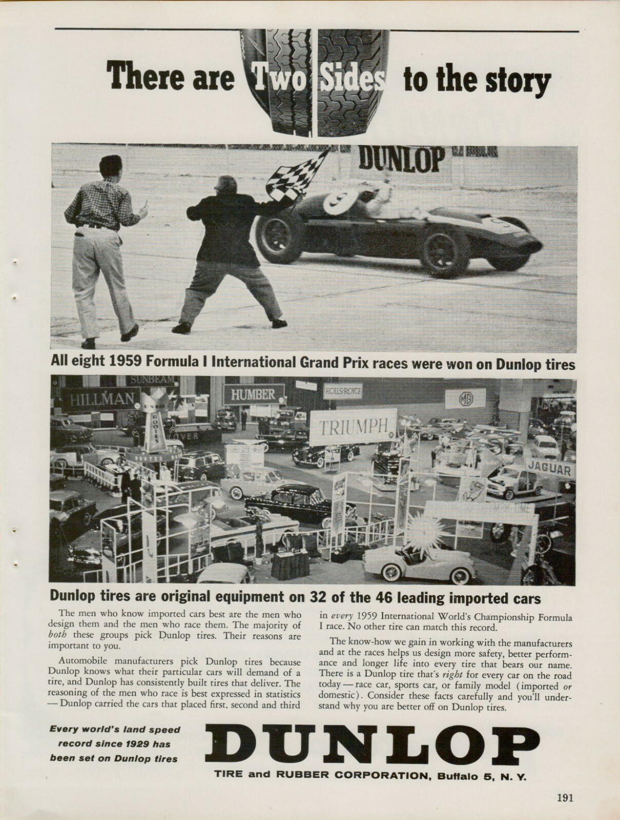 1960 Dunlop Tires Formula 1 8 Races in 1959 Winner Race Car Vintage Print Ad