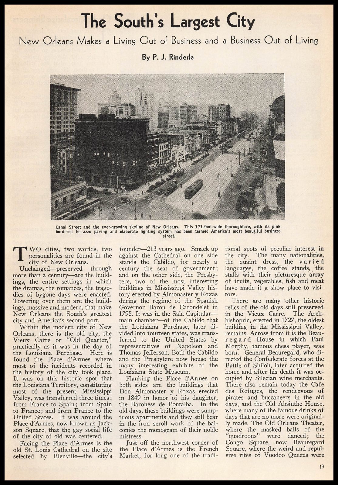 1931 Canal St. New Orleans Skyline Photo “South’s Largest City” Article Print Ad