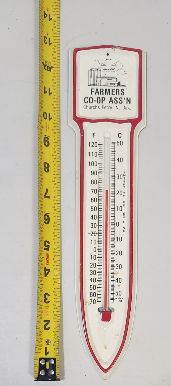 FARMERS UNION OIL CO. Thermometer Metal Churchs Ferry ND North Dakota Outdoor