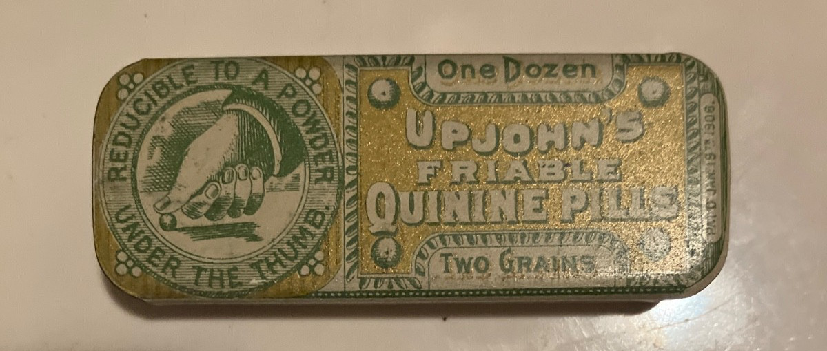 Antique Upjohn’s Friable Quinine Pills Tin pat. 1906