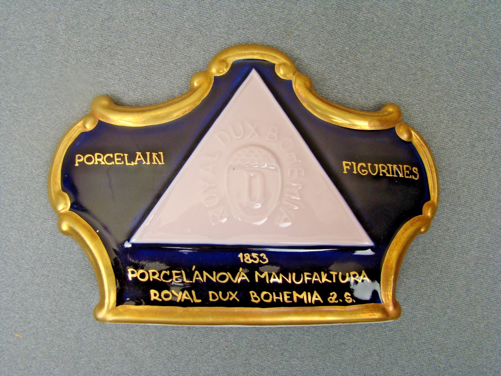 Vintage Royal Dux Bohemia Porcelain Advertising Plaque or Window Display Sign