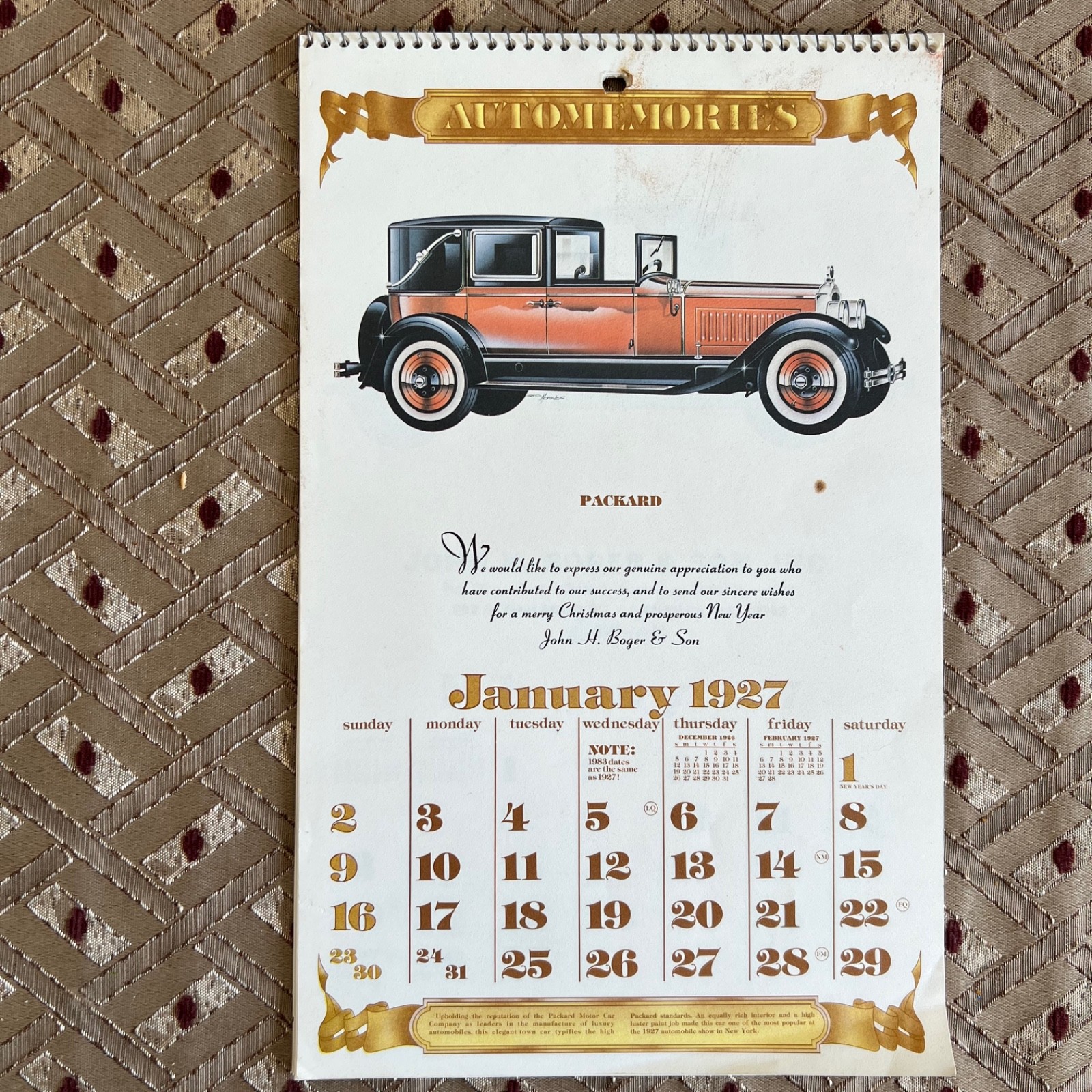 Automemories Packard 1927 Calendar Vintage Annville PA