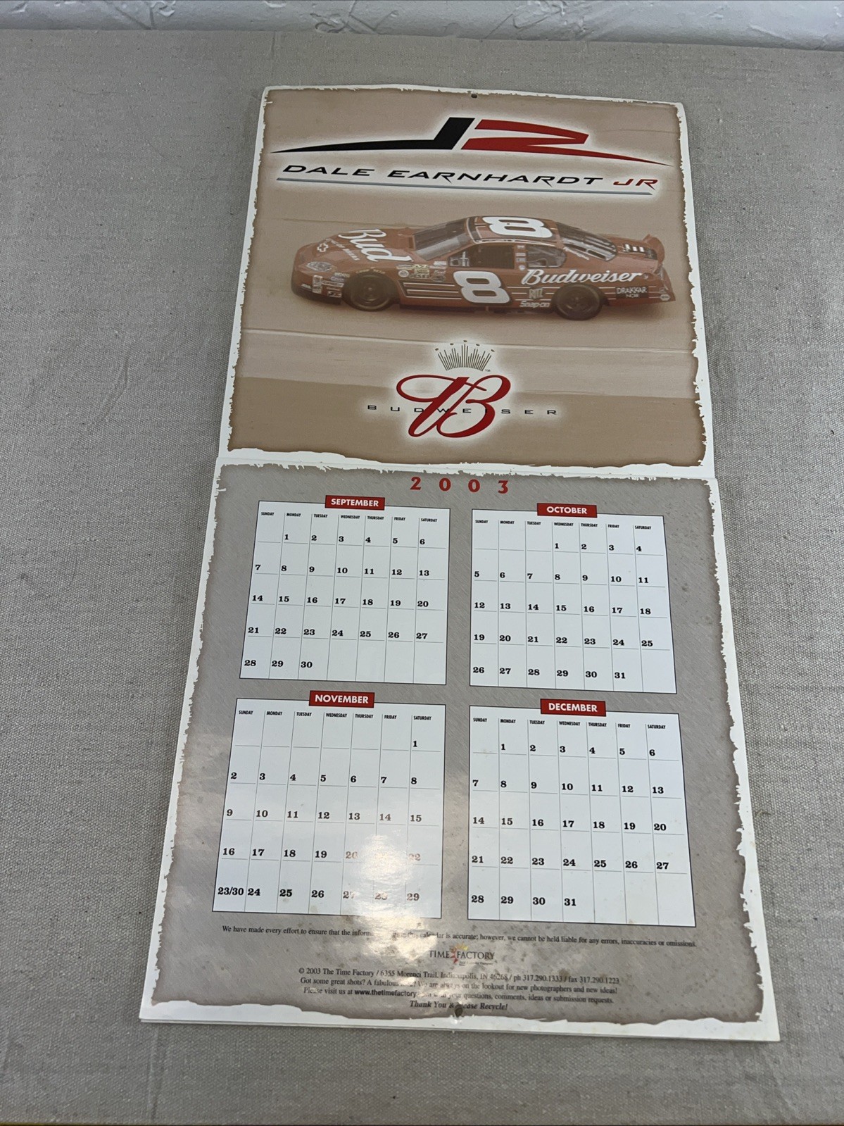 2004 calendar Nascar 8 Dale Earnhardt Jr. Bud Budweiser Monte Carlo