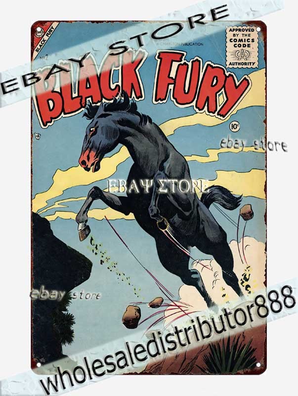 1955 Dark Fury Wild Horse Cover Tin Sign plaque room