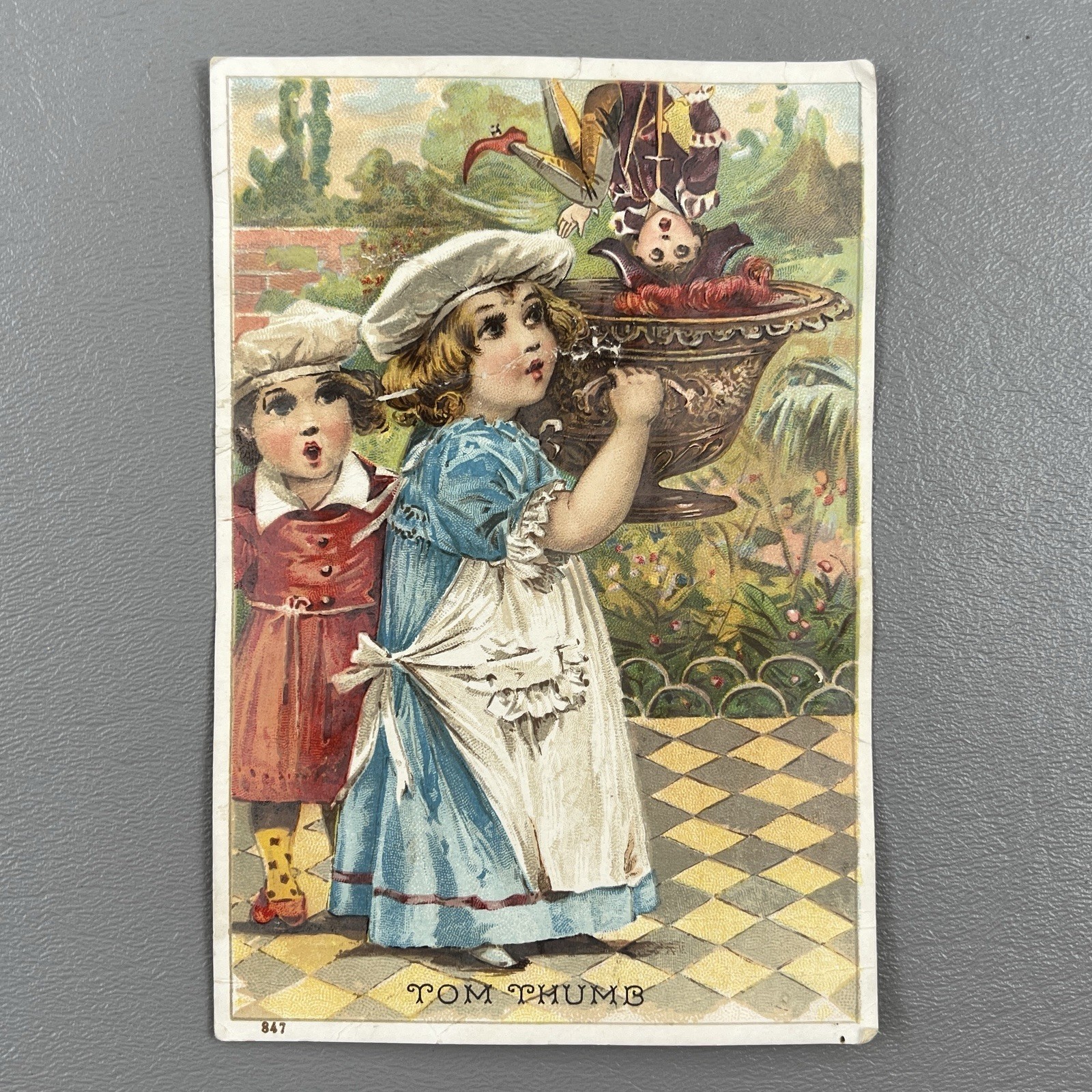 Victorian Trade Card Tom Thumb Upside Down In Basket Children 6×4″ General Unifo