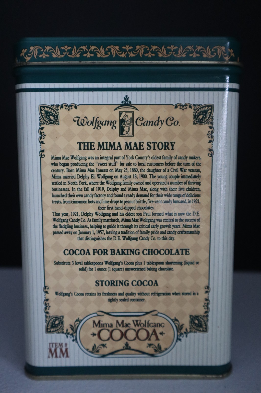 Vintage Mima Mae Wolfgang Cocoa 14oz. Collectors Tin Empty