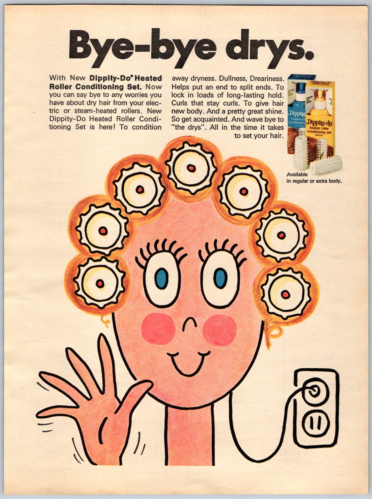 1971 DIPPITY-DO HEATED ROLLER SET Vintage 8″X11″ Magazine Ad 1970’s M754