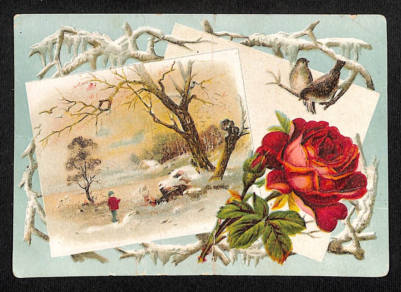 Lion Coffee Mocha Java and Rio Woolson Spice Victorian Trade Card Winter Scene