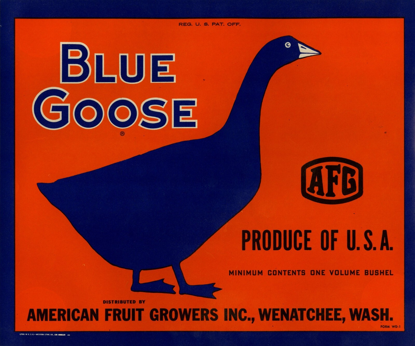 Blue Goose Apple Crate Label Wenatchee Form WD-1 Print April 1950 Glossy Finish