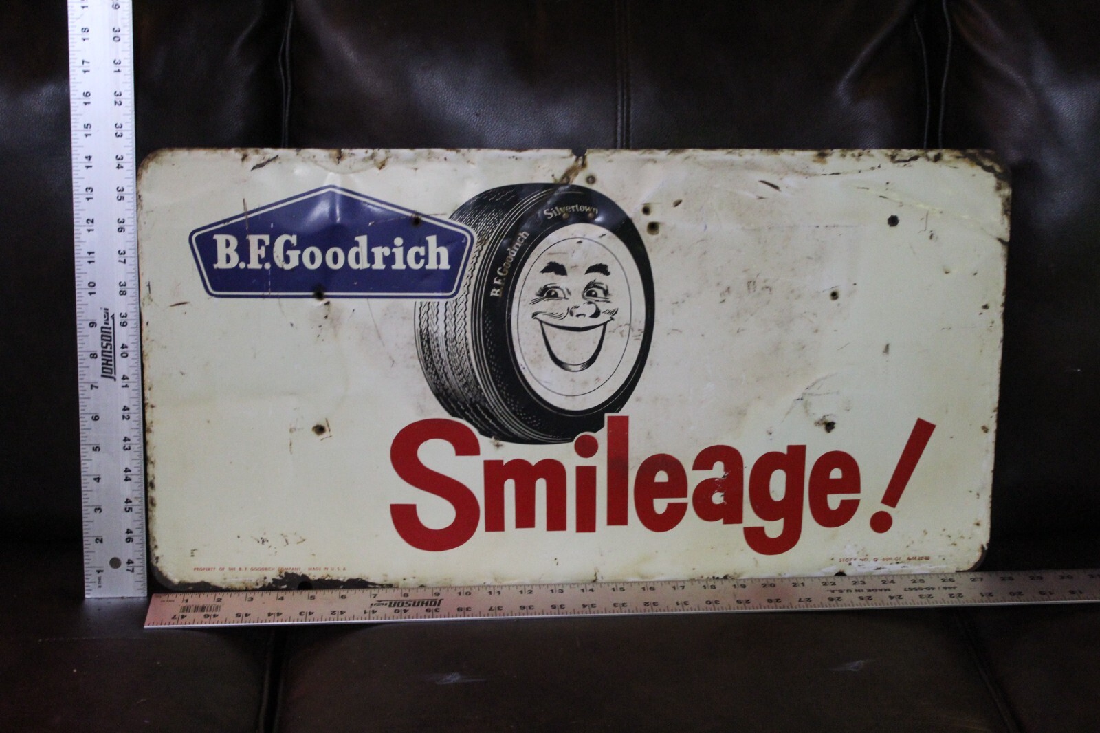 SCARCE 1960s B.F. GOODRICH SMILEAGE TIRE DEALER DISPLAY SIGN SERVICE PARTS SHOP