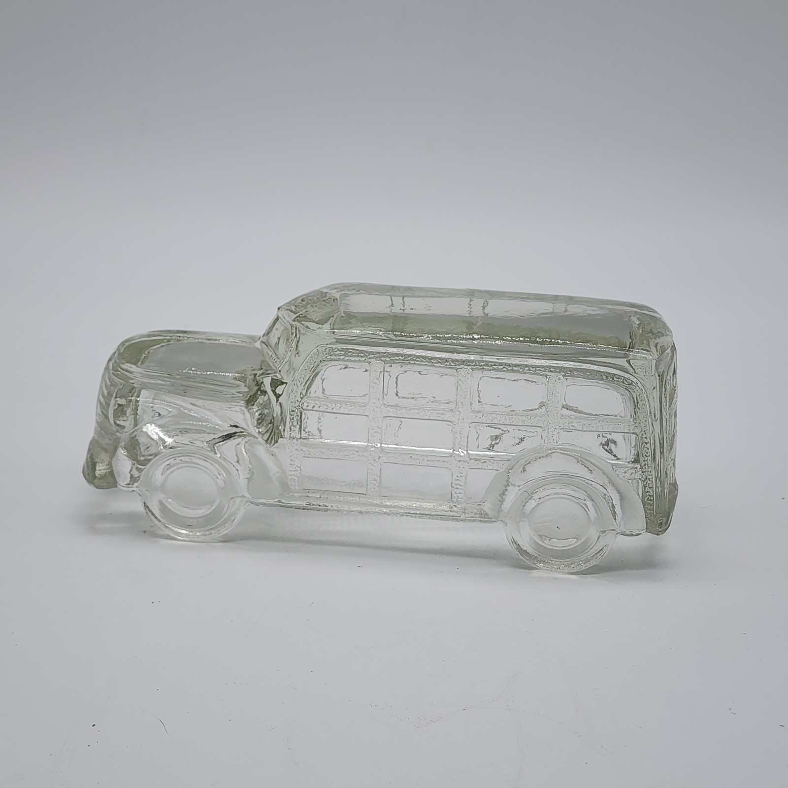Woodie Station Wagon Glass Candy Container circa 1940s-50s JH Millstein Glass Co