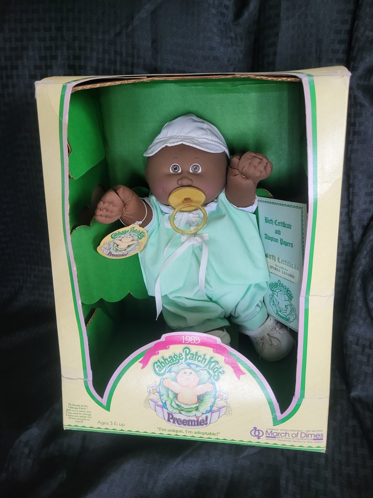 1985 African American Cabbage Patch Kids Preemie Doll “Sparky Lenard”