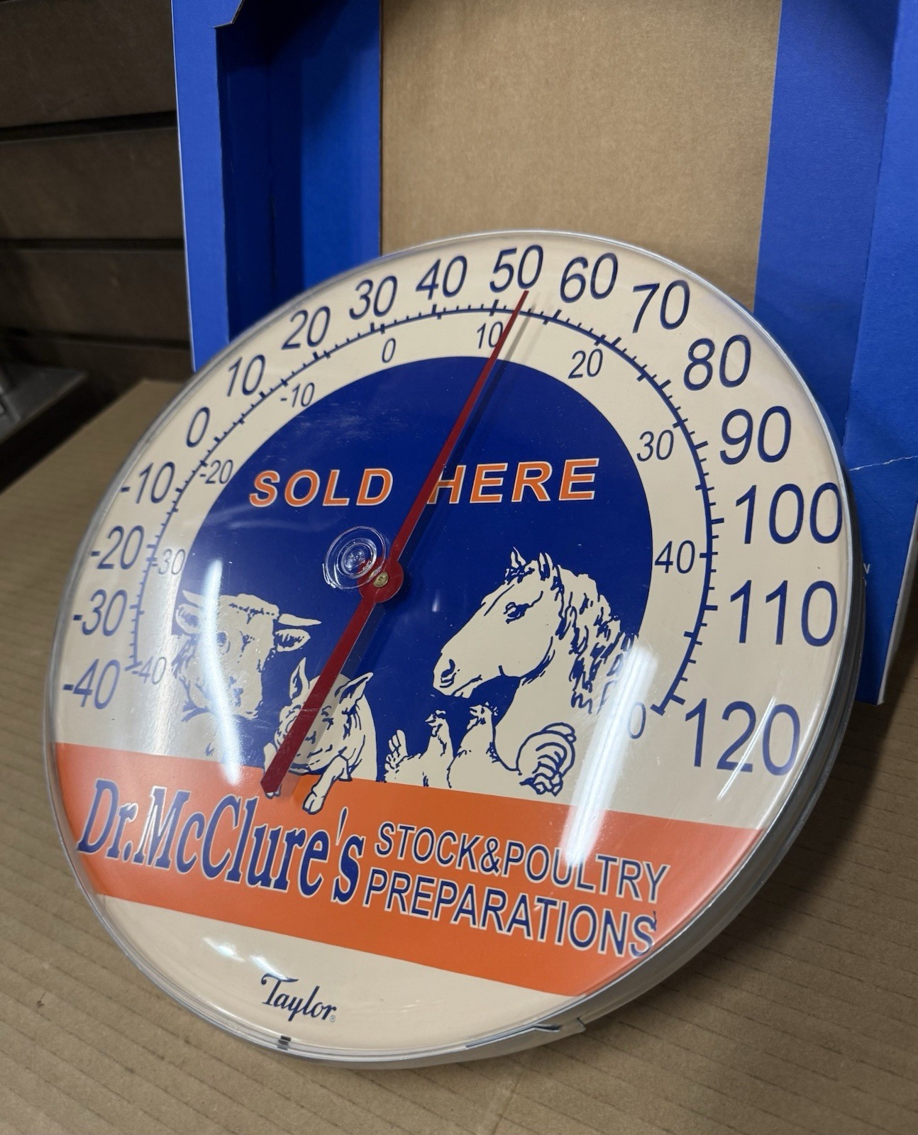 NOS Taylor Dr. McClure’s Stock & Poultry 12″ Metal Jumbo Dial Thermometer 495185