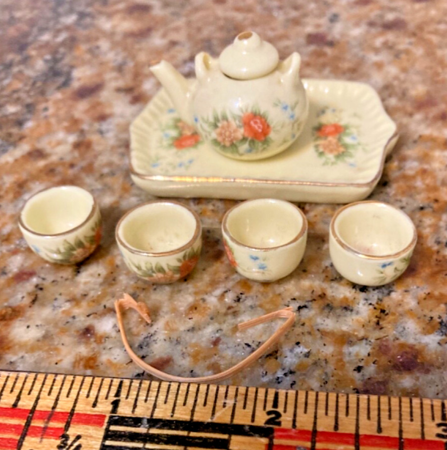 Miniature Dollhouse Tea Set Floral Design Seven Piece