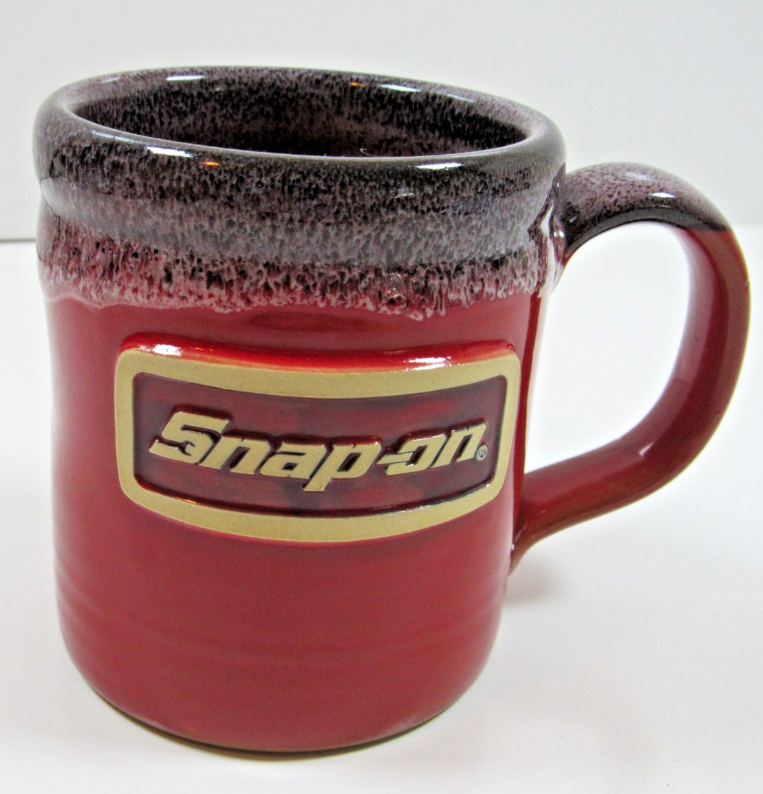Snap-on Deneen Pottery Handmade Ceramic Coffee Mug Red Drip Glaze USA #P49