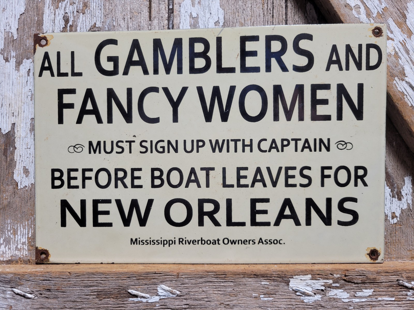 VINTAGE BROTHEL PORCELAIN SIGN RARE OLD GAMBLING RIVER BOAT MISSISSIPPI CASINO