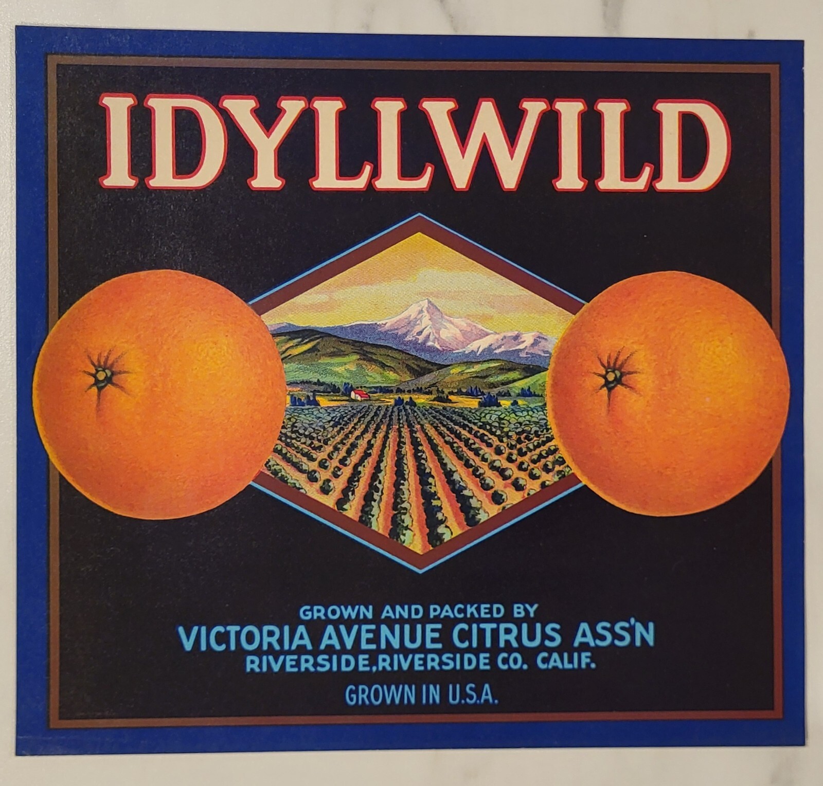 Label Idyllwild Oranges Citrus Riverside California
