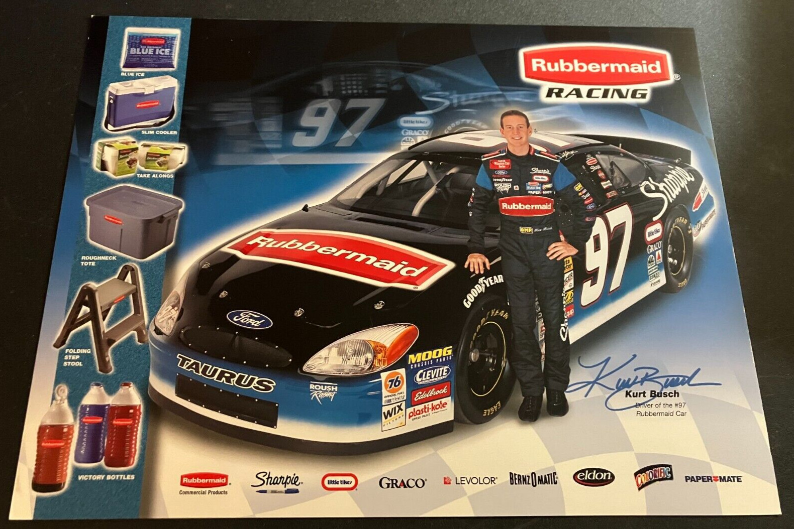 2002 Kurt Busch #97 Rubbermaid Roush Ford Taurus – NASCAR Hero Card Handout