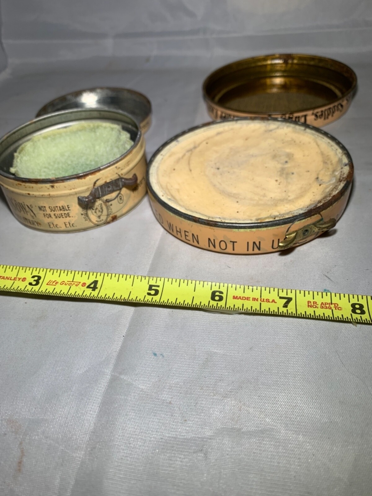 Pair of old saddle soap tins Kiwi & Propert’s