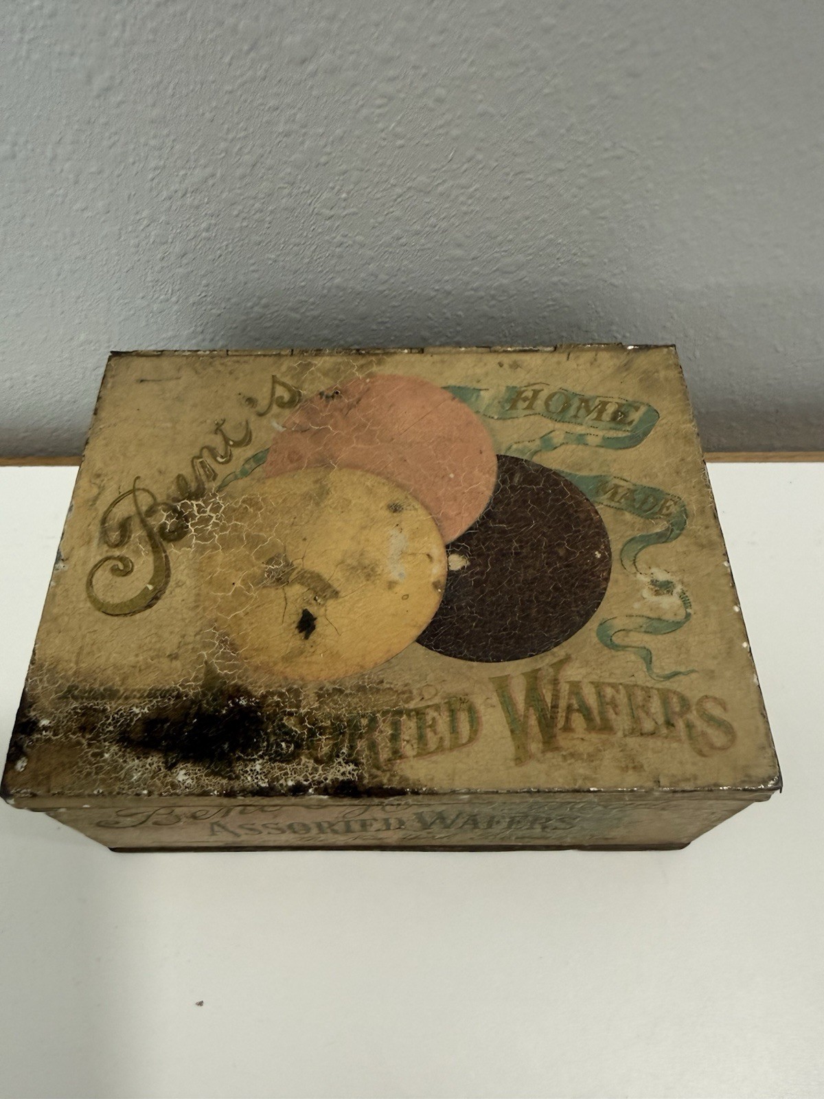 Rare Antique 1890s Bent’s Home Made Assorted Wafers Tin Mfd by The NY Biscuit Co