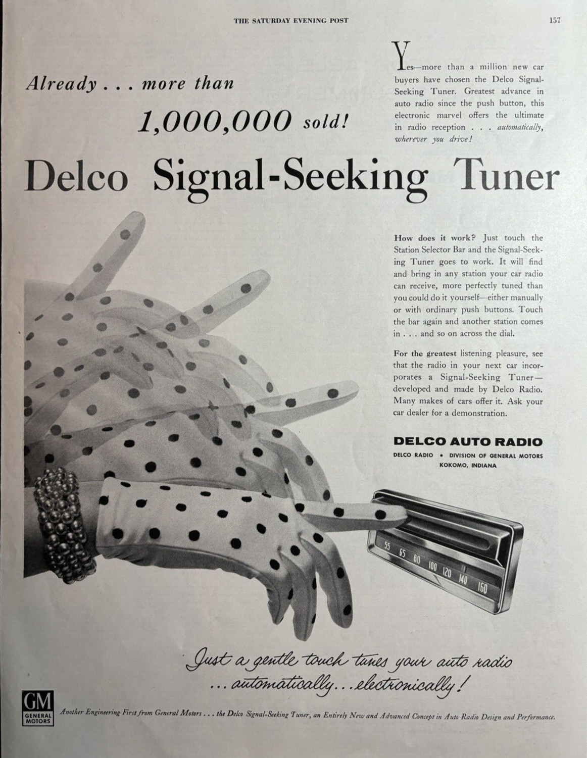 1955 Delco Auto Radio Kokomo Ind Signal Seeking toner GM Touch VTG Print Ad