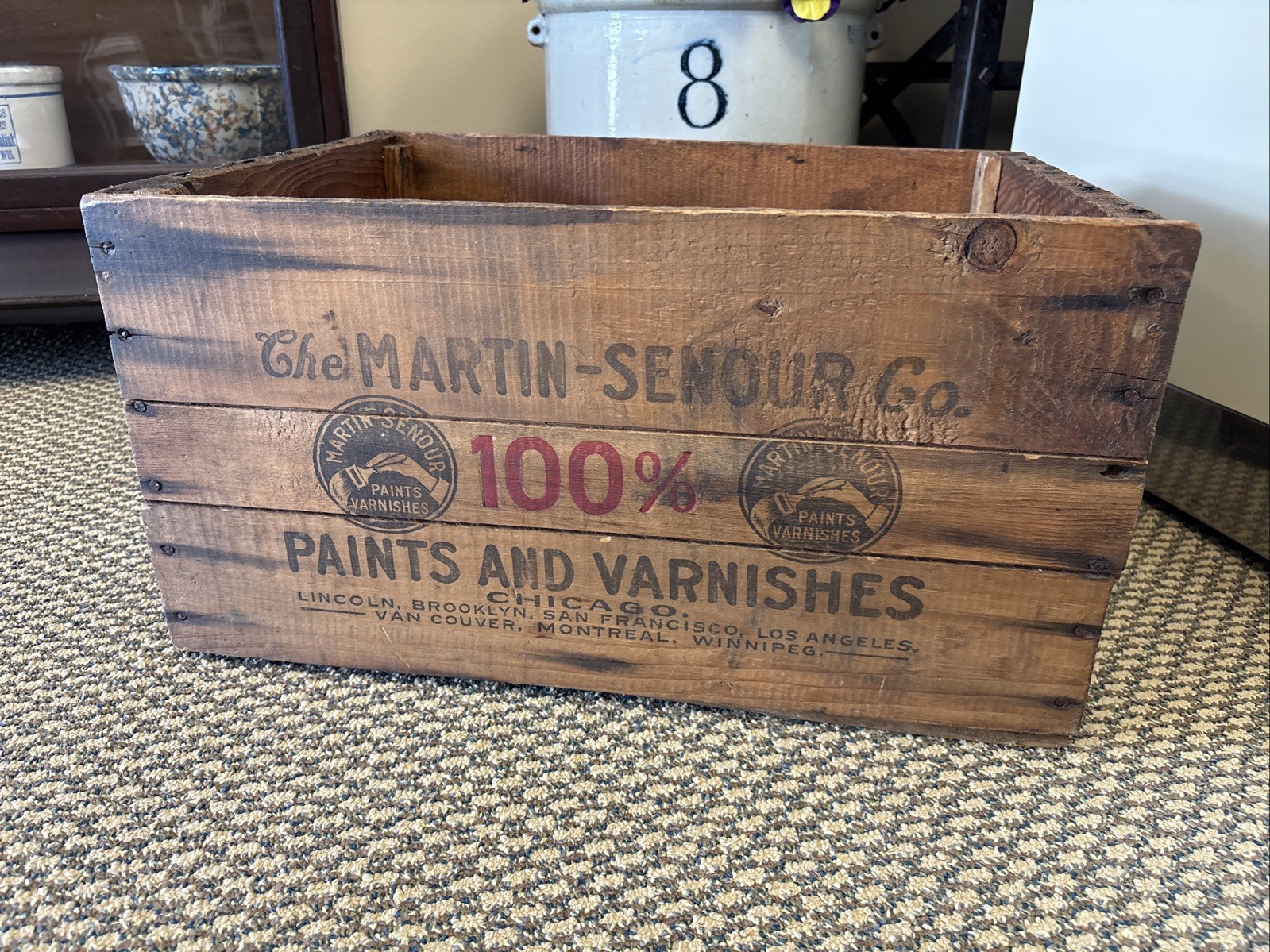 Vintage Wooden Crate Martin Senour Paint Chicago Illinois Lincoln Brooklyn Box
