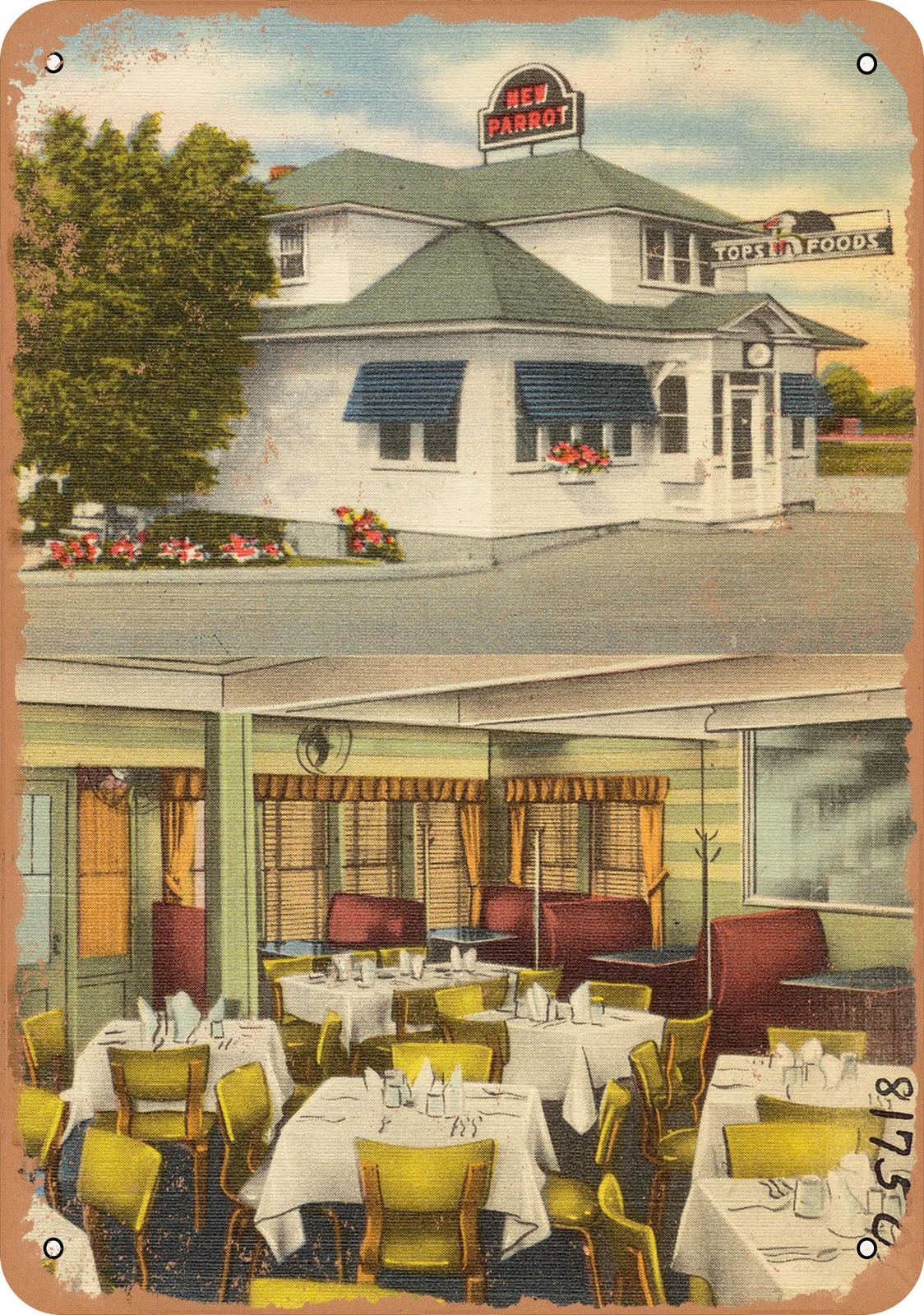 Metal Sign – New York Postcard – New Parrot, Outer Washington St., Watertown, N