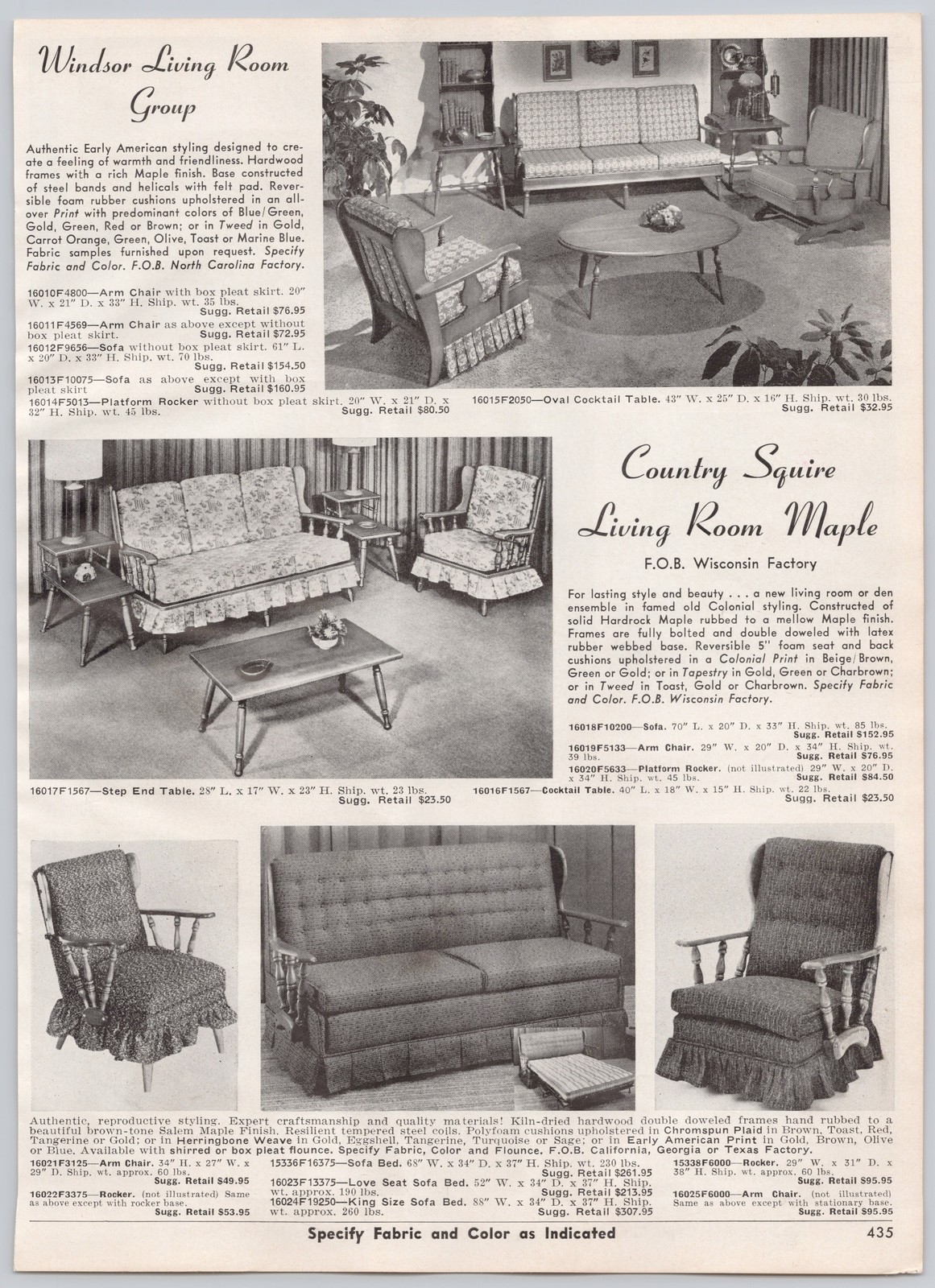 Vintage 1960s Furniture Catalog Page Print Ad – Early American Living Room Decor