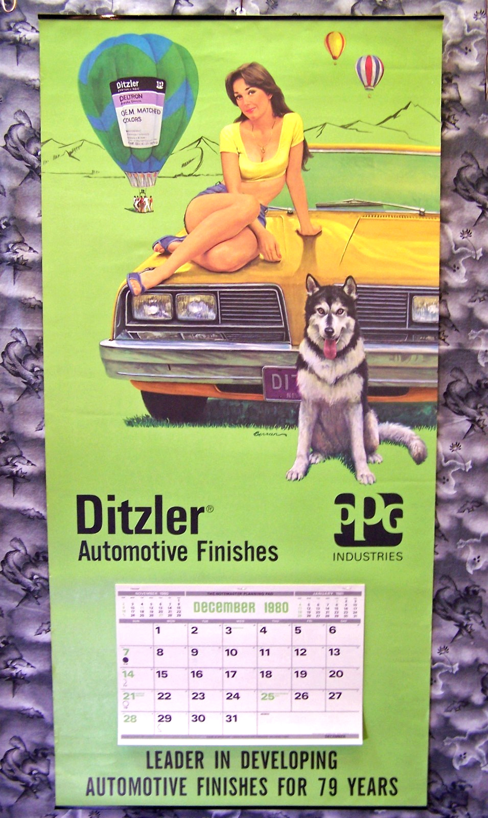 Ditzler Automotive Finishes 1981 Pinup Calendar, 22X45, Bob Berran, Full Pad