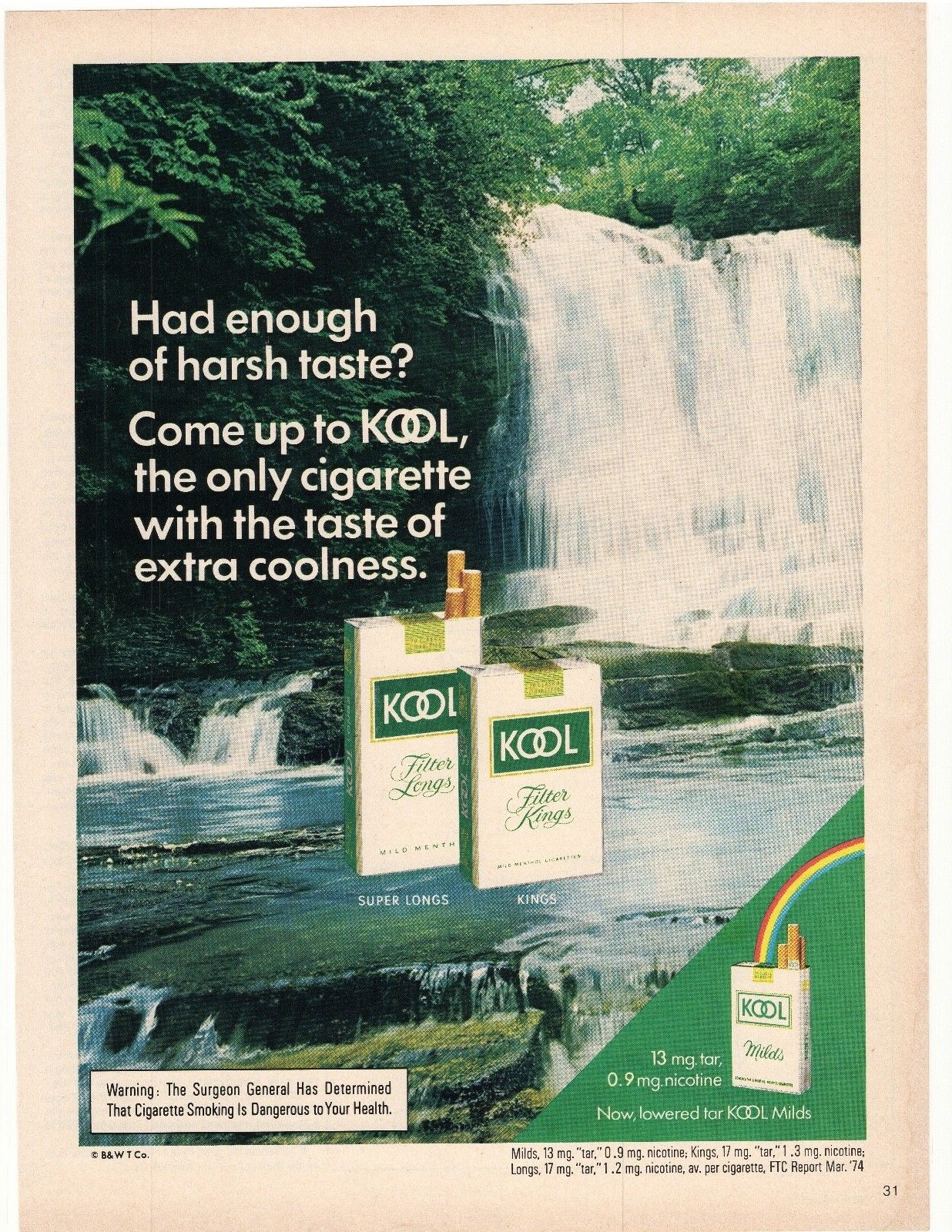 1975 Kool Filter Kings Cigarettes Advertisement