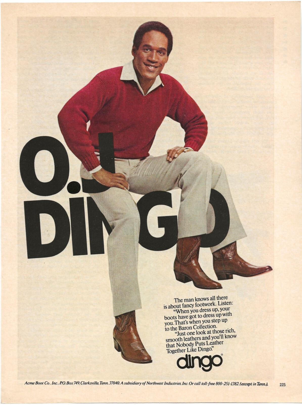 Vintage Print Ad Dingo Boots – 3 Legged O.J. Simpson – Apr 1981
