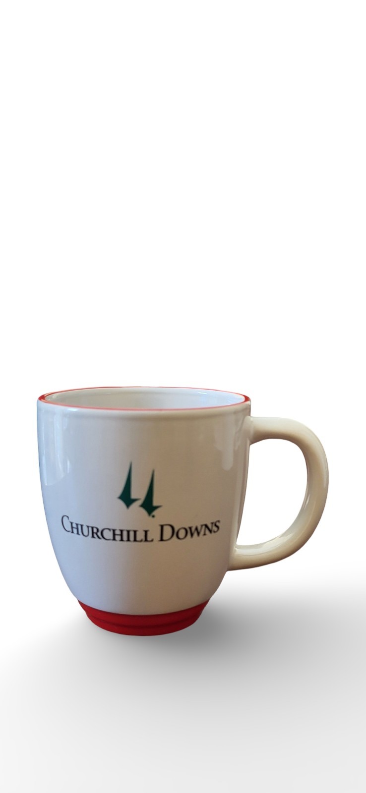 Vintage Churchill Downs Ceramic Coffee Mug White Red Base Norwood Maker’s Mark”
