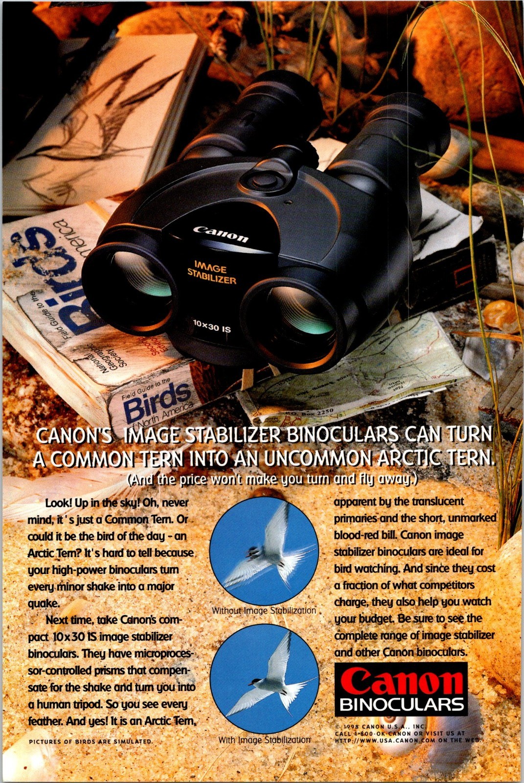 Canon Binoculars Image Stabilized Vintage Print Ad 1998