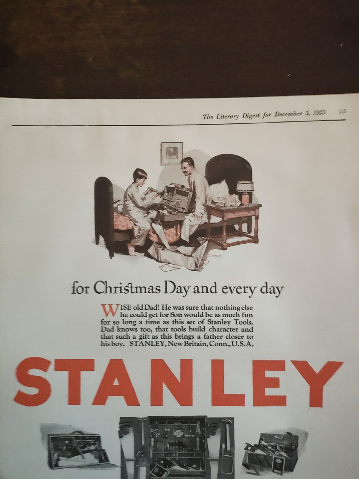 Stanley Tools In Chests Vintage Full Page Magazine AD 1925 Great Image