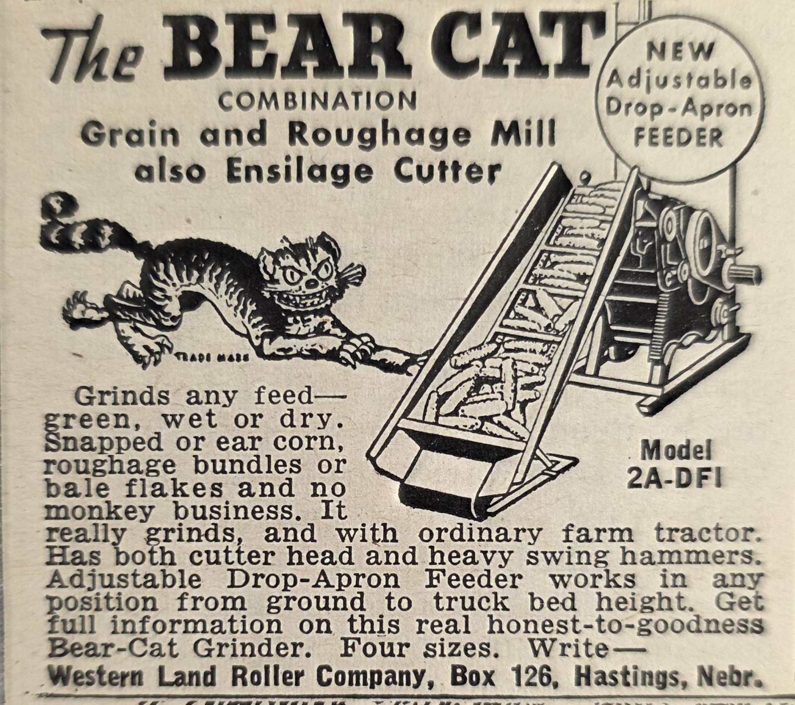 1949 Print Ad Bear Cat Grain Roughage Mill Western Land Roller Co. Hastings,NE