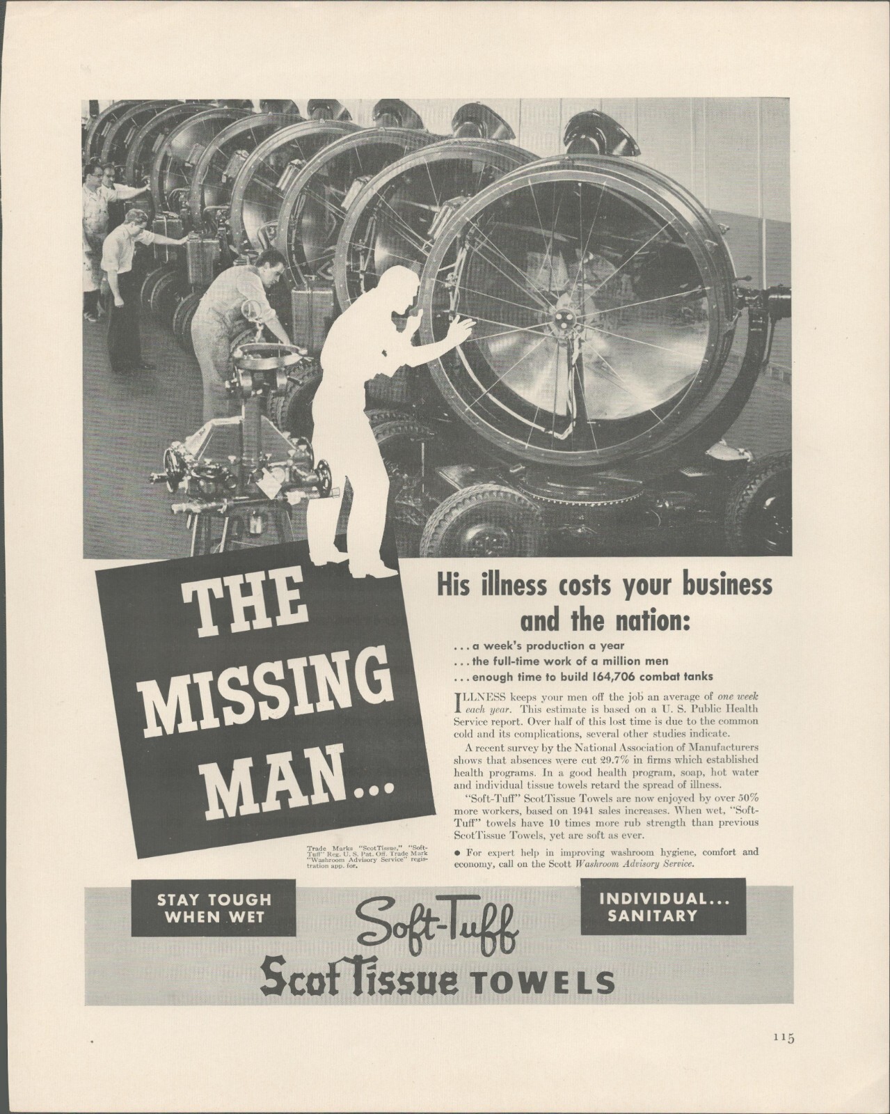 1942 SCOT TISSUE TOWELS AD– “THE MISSING MAN”