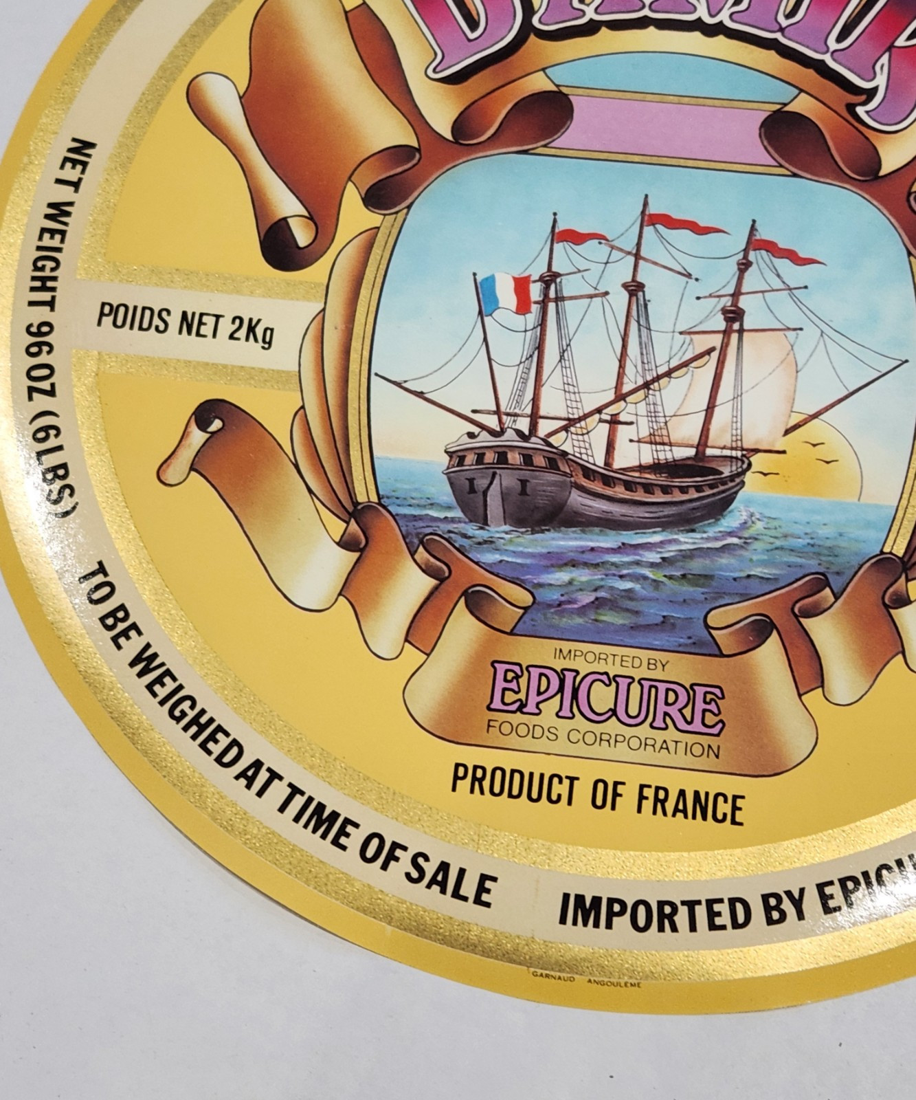 Vintage Giant Cheese Label 32 Cm Brie D’AMIR 96 OZ (6 LBS) Epicure Boat