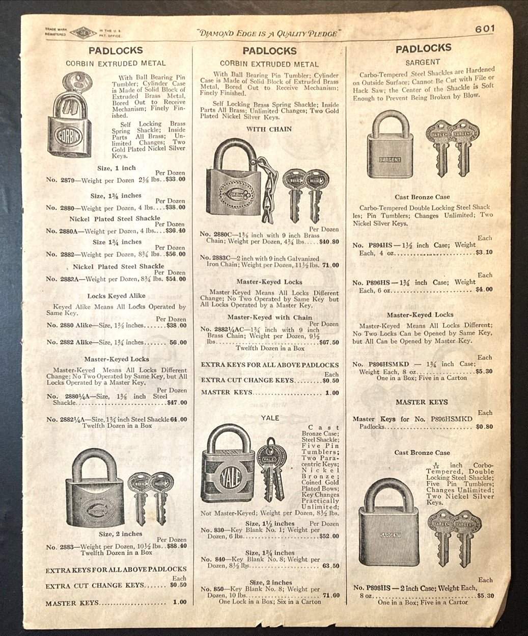 Corbin Yale Sargent Shapleigh Padlocks 1923 Print Advertisement