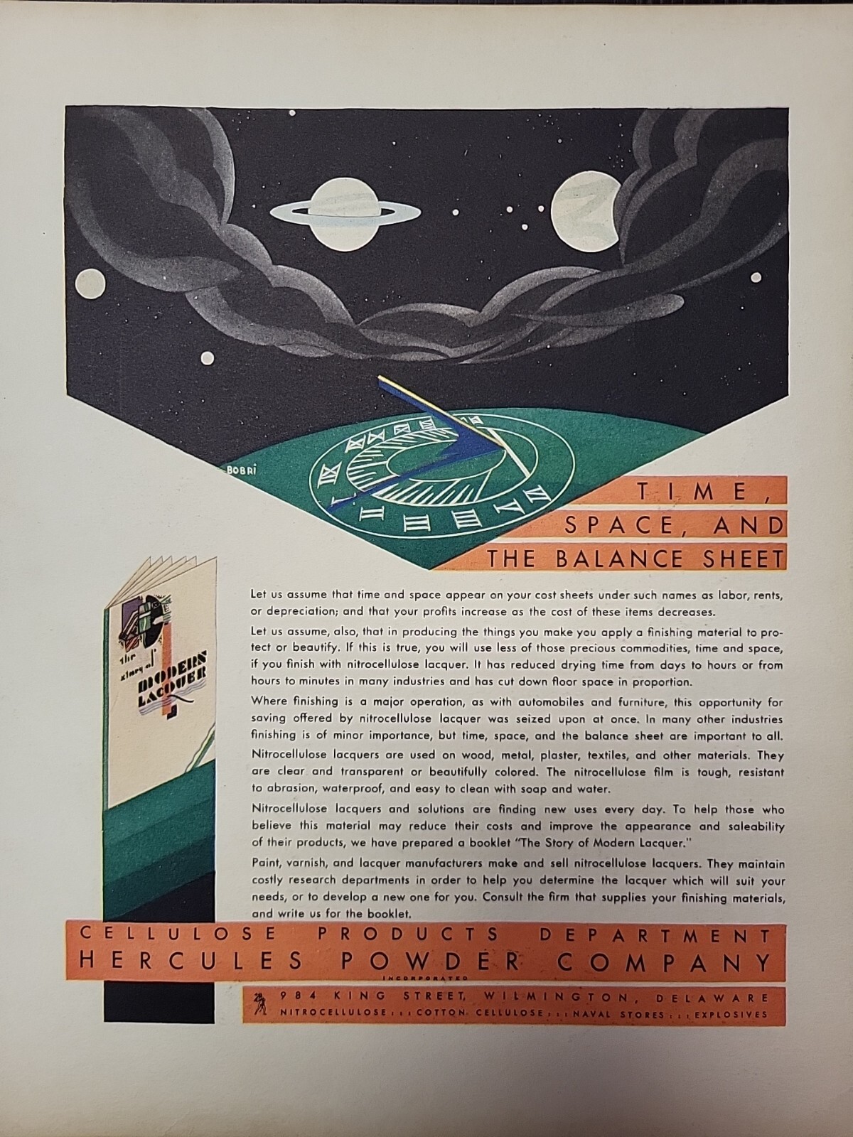 1930 Fortune Magazine Hercules Powder Company Saturn Outer Space Moon Print Ad