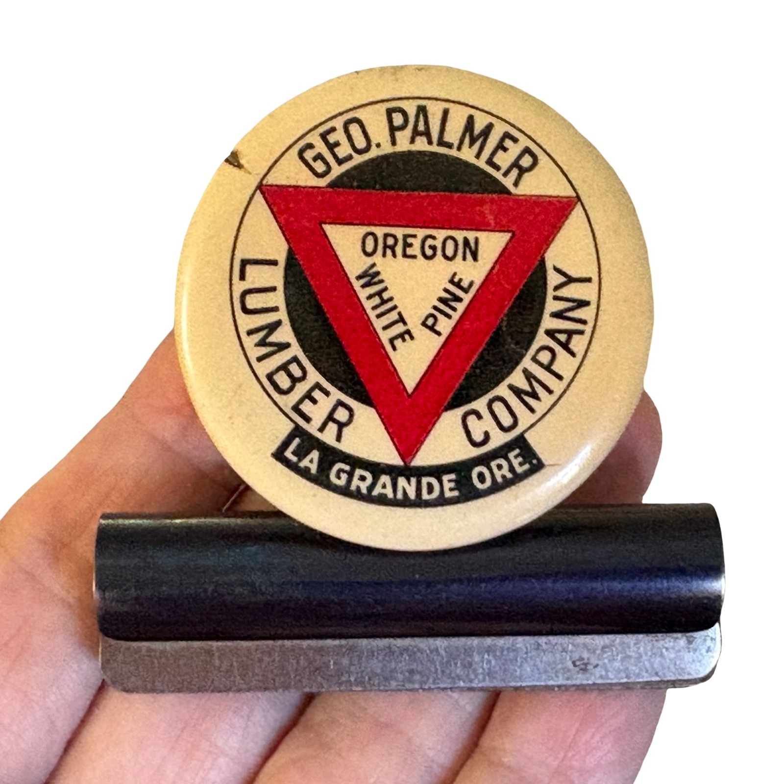 Antique 20s GEORGE PALMER LUMBER La Grande, OR Celluloid Advertising Clip Holder