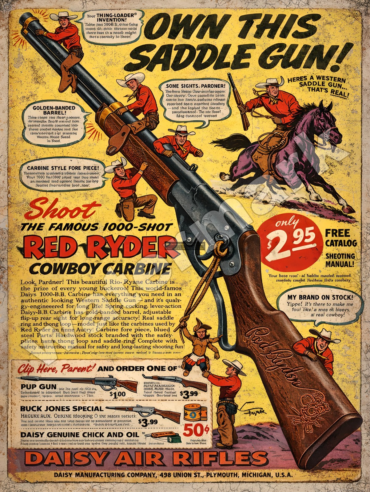 Red Ryder Cowboy Carbine Ad Metal Sign 9″ x 12″ or 12″ x 16″