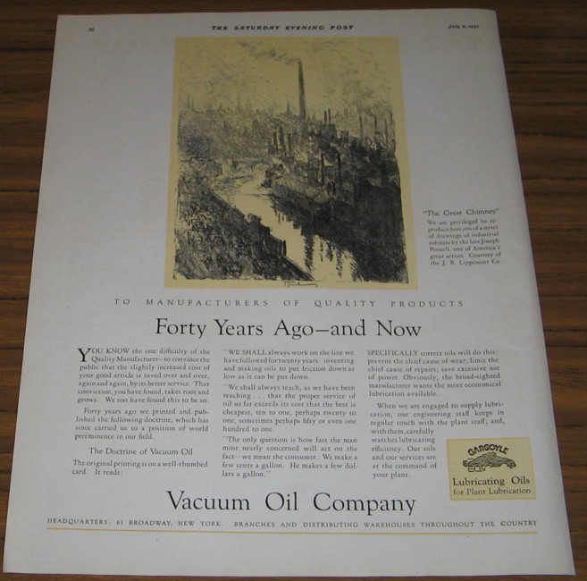 1927 VINTAGE AD~VACUUM OIL COMPANY~GARGOYLE SYMBOL