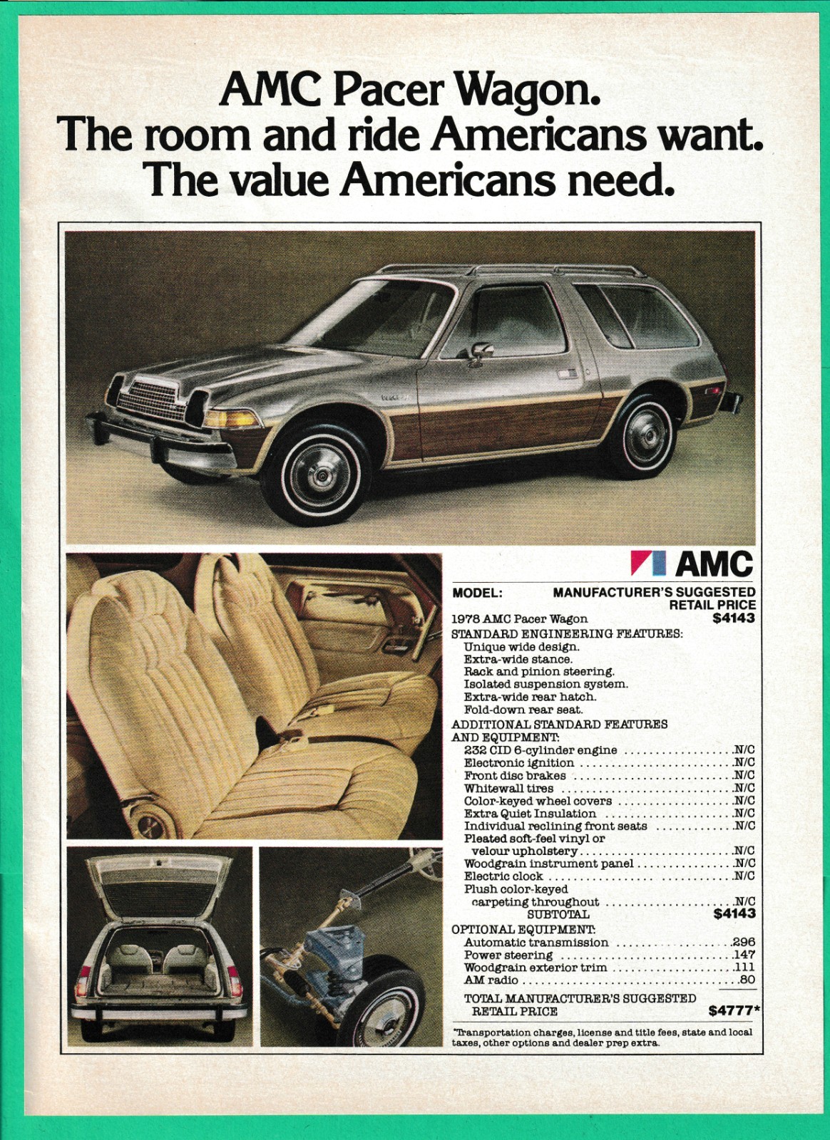 1978 Vintage Print Ad 1978 AMC Pacer Wagon The Value America Needs 70s Advertise
