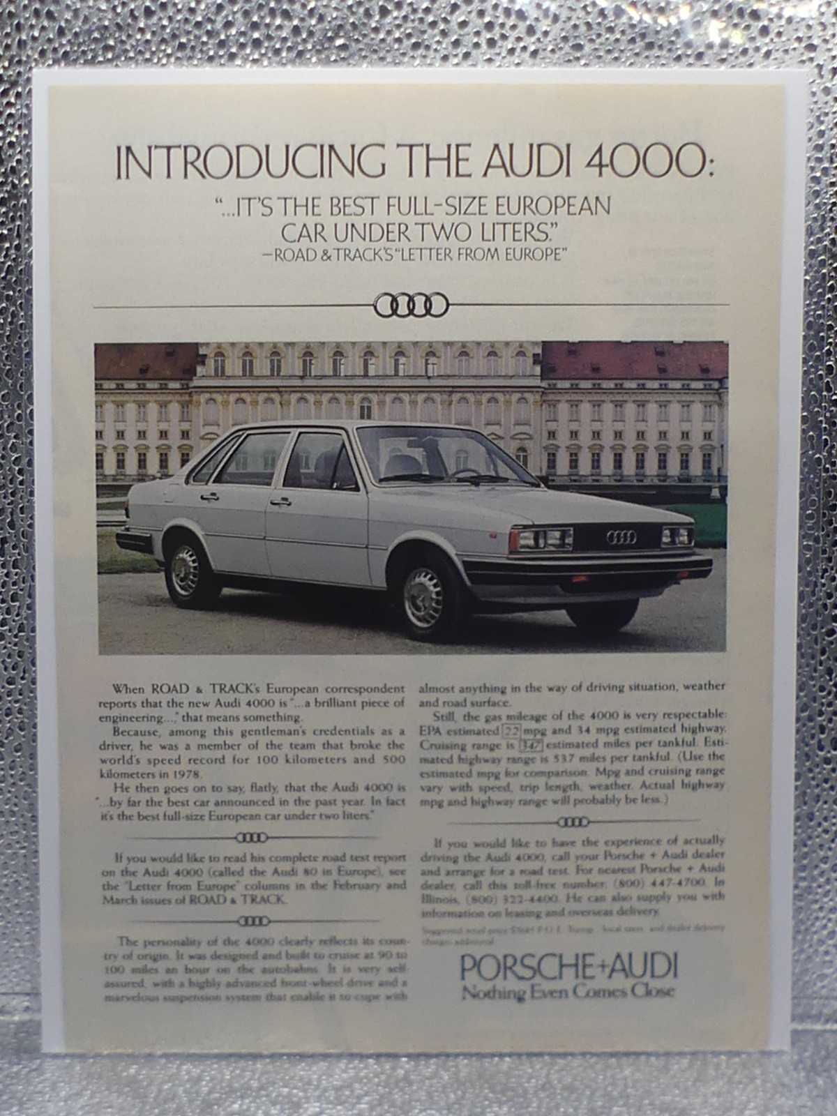 VTG Audi 4000 European 80 Automobile Porsche 1979 Print Advertising Full Page Ad
